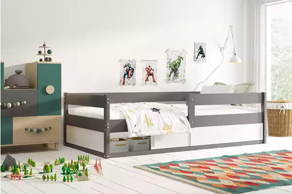 Visualisering av Enkelsäng för barn HUGO 80X160 med madrass och förvaring, grafit