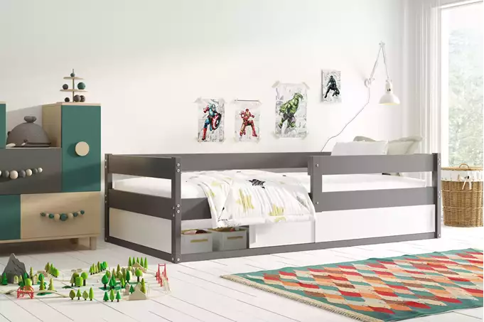 Visualisering av Enkelsäng för barn HUGO 80X160 med madrass och förvaring, grafit