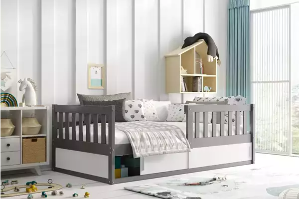 Visualisering av Enkelsäng för barn SMART 80x160 med förvaring, grafit