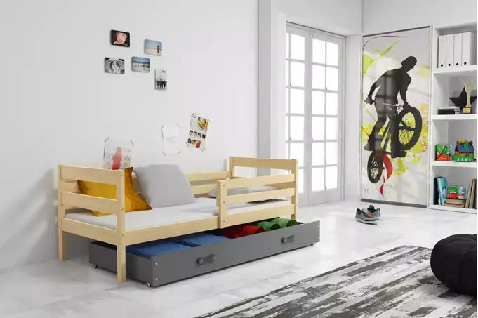 Visualisering av Enkelsäng för ungdom ERYK 90X190 med låda, furu/grafit