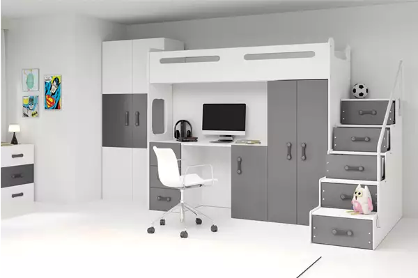 Visualisering av Enkelsäng för ungdom MAX 4 80X200 med madrass och skrivbord, grafit