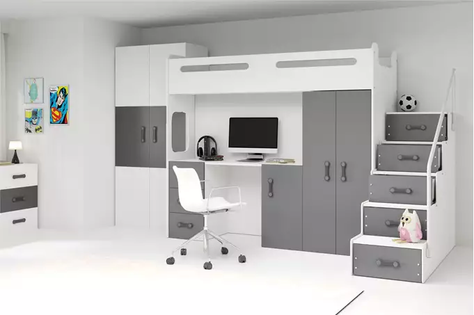 Visualisering av Enkelsäng för ungdom MAX 4 80X200 med madrass och skrivbord, grafit