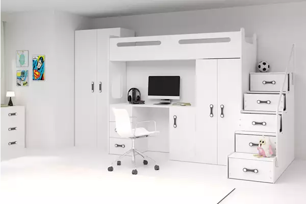 Visualisering av Enkelsäng för ungdom MAX 4 80X200 med skrivbord, vit