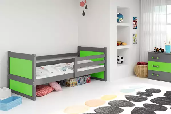 Visualisering av Enkelsäng för ungdomar RICO 80X190, grafit/grön