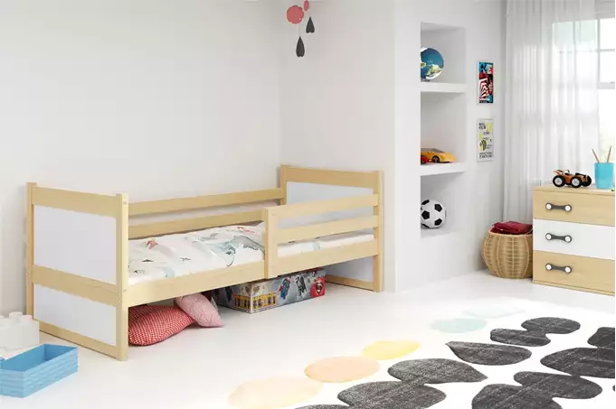 Visualisering av Enkelsäng för ungdomar RICO 90X190 med madrass, furu/vit