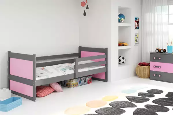 Visualisering av Enkelsäng för ungdomar RICO 90x200, grafit/rosa Visualisering av Enkelsäng för ungdomar RICO 90x200, grafit/rosa