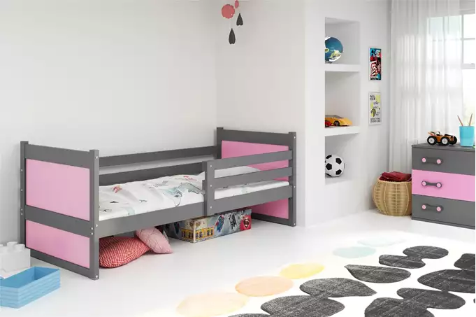 Visualisering av Enkelsäng för ungdomar RICO 90x200, grafit/rosa