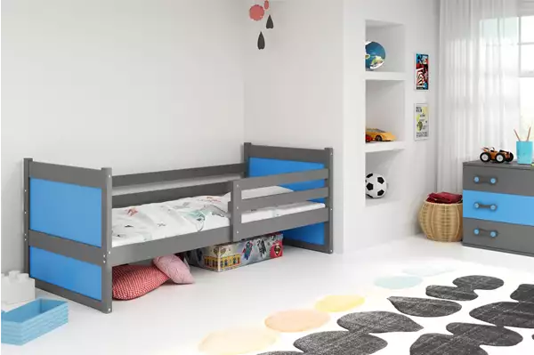 Visualisering av Enkelsäng ungdom RICO 90X200, grafit/blå
