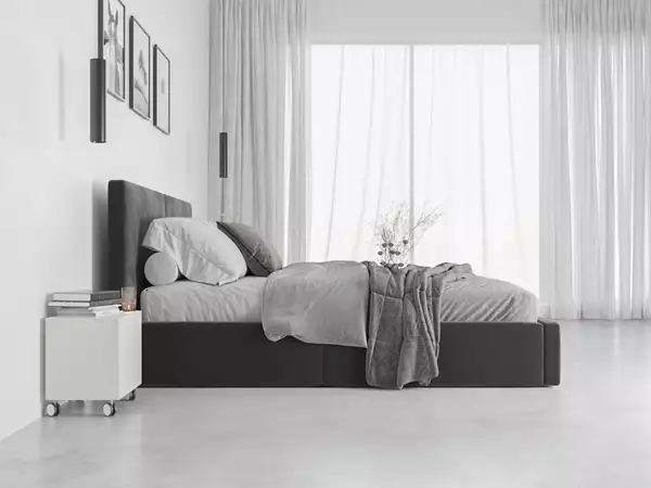 Beståndsdelar för HILTON 160X200 klädd sovrumssäng med förvaring, grafit