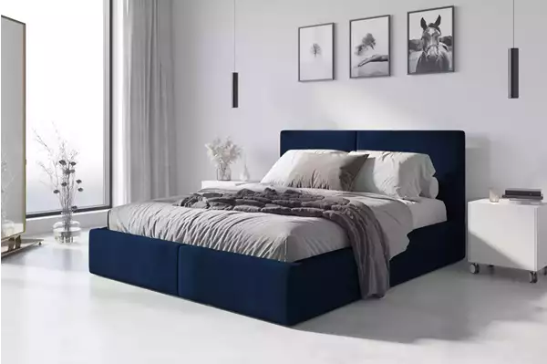 Visualisering av HILTON Tapetserad säng 120X200 med madrass och förvaring, blå Visualisering av HILTON Tapetserad säng 120X200 med madrass och förvaring, blå