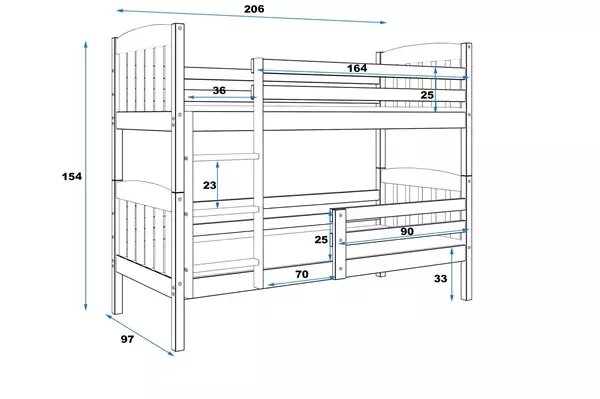 Storlek på Junior loftsäng KUBUŚ 90X200, grafit Storlek på Junior loftsäng KUBUŚ 90X200, grafit