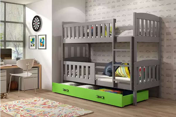 Visualisering av KUBUŚ loft säng för ungdomar 90X190 med låda, grafit/grön Visualisering av KUBUŚ loft säng för ungdomar 90X190 med låda, grafit/grön