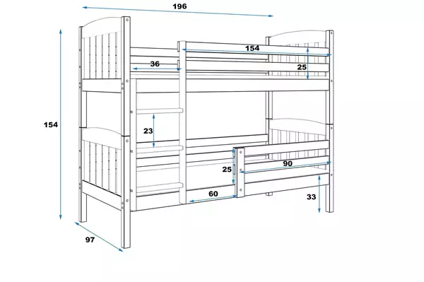 Storlek på Loftsäng för ungdom KUBUŚ 90X190, furu