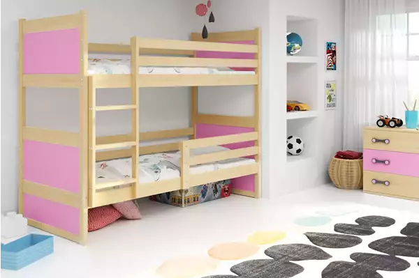 Visualisering av Loftsäng för ungdom RICO 90X190, furu/rosa Visualisering av Loftsäng för ungdom RICO 90X190, furu/rosa