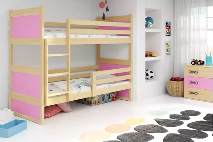 Visualisering av Loftsäng för ungdom RICO 90X190, furu/rosa