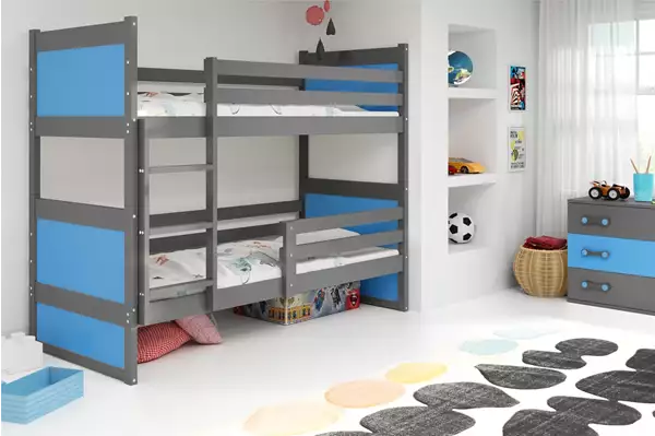 Visualisering av Loftsäng för ungdom RICO 90X200 med madrass, grafit/blå