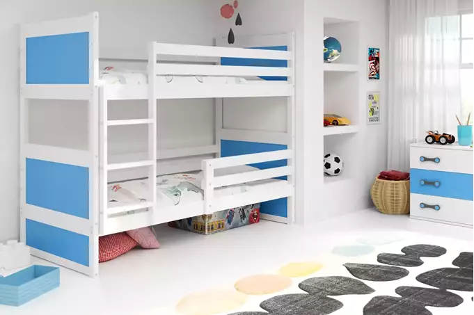 Visualisering av Loftsäng för ungdom RICO 90X200, vit/blå