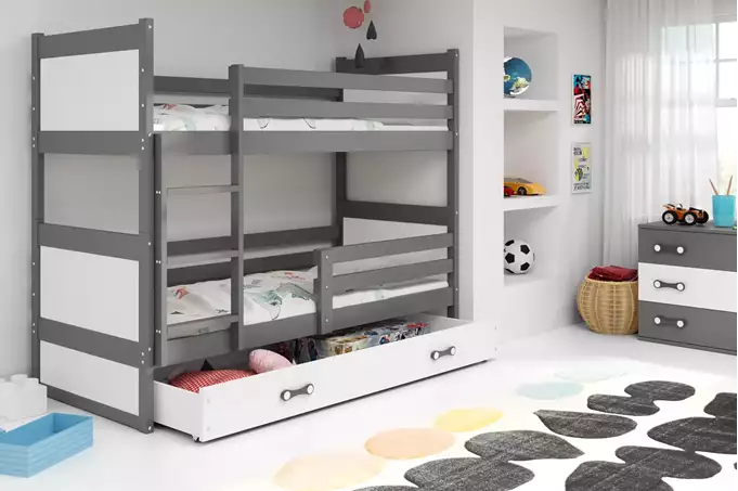 Visualisering av Loftssäng för ungdom RICO 90X190 med låda, grafit/vit