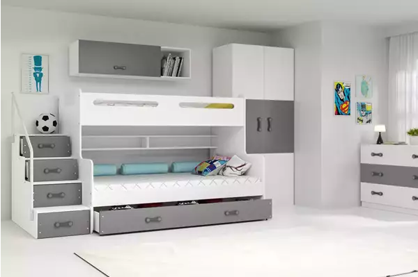 Visualisering av Loftssäng för ungdomar MAX 3 120X200 med madrass och låda, grafit Visualisering av Loftssäng för ungdomar MAX 3 120X200 med madrass och låda, grafit