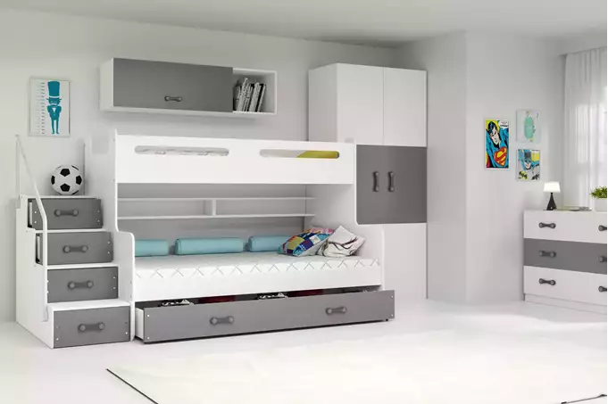 Visualisering av Loftssäng för ungdomar MAX 3 120X200 med madrass och låda, grafit