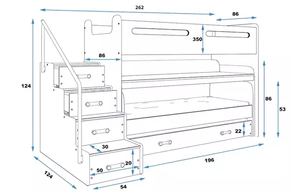Storlek på MAX 1 Tredubbelsäng för ungdomar 80X200 med skrivbord, grön Storlek på MAX 1 Tredubbelsäng för ungdomar 80X200 med skrivbord, grön