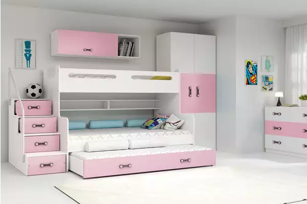 Visualisering av MAX 3 Tredubbels Ungdomssäng 120X200 med Låda, Rosa Visualisering av MAX 3 Tredubbels Ungdomssäng 120X200 med Låda, Rosa