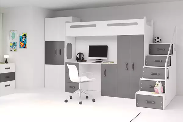 Visualisering av MAX 4 Enkelsäng för ungdomar 80X200 med skrivbord, grafit