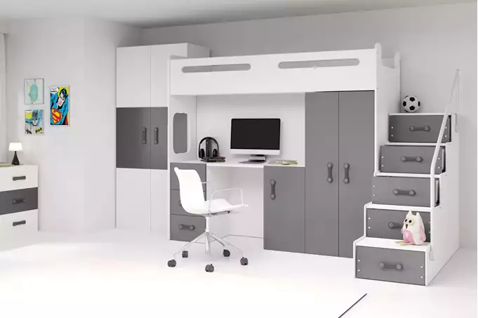 Visualisering av MAX 4 Enkelsäng för ungdomar 80X200 med skrivbord, grafit