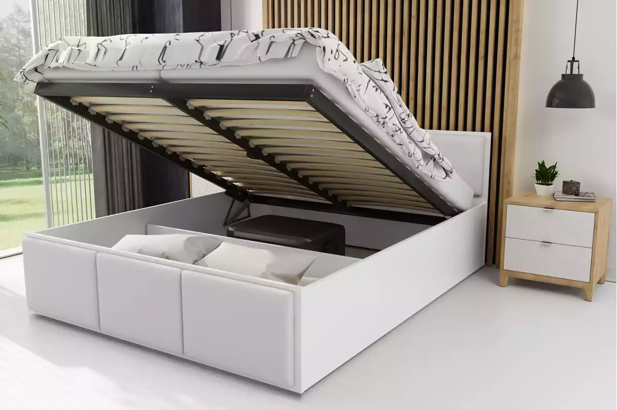 Visualisering av Panamax 120x200 stoppad säng med madrass och förvaring, vit