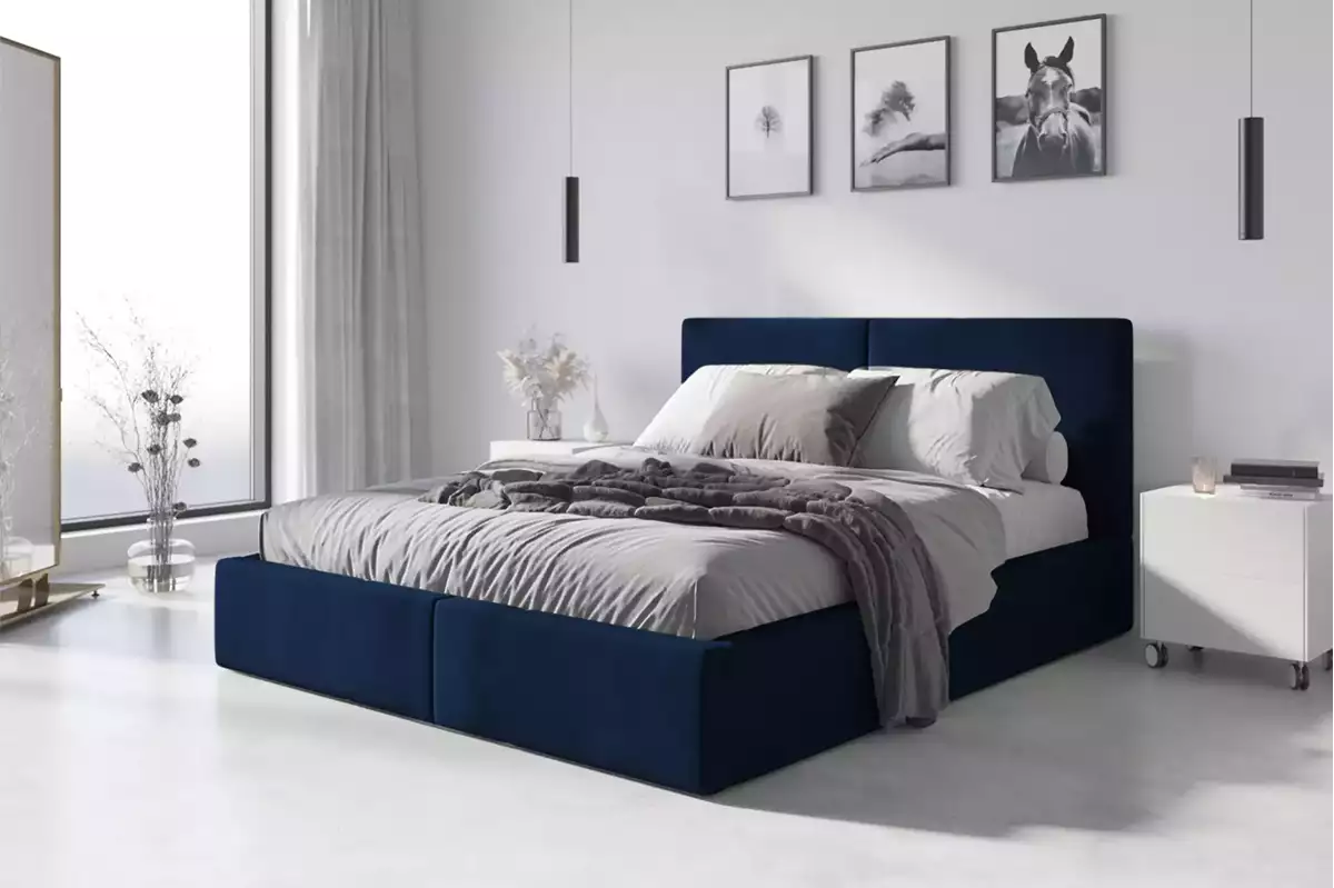 Visualisering av Polstrad säng HILTON 180x200 med förvaring, blå