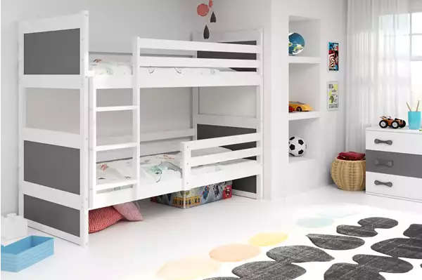 Visualisering av RICO 90X200 Våningssäng för ungdomar, vit/grafit