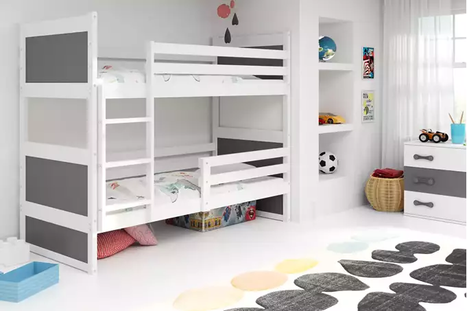 Visualisering av RICO 90X200 Våningssäng för ungdomar, vit/grafit