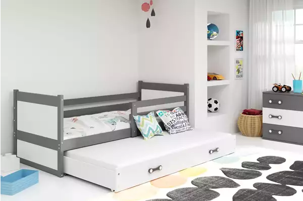 Visualisering av RICO utdragbar ungdomssäng 90x200 med låda, grafit/vit