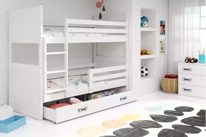 Visualisering av RICO våningssäng för ungdom 90X190 med låda, vit