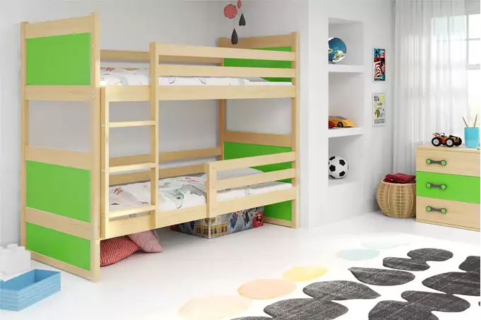 Visualisering av RICO våningssäng för ungdom 90X190 med madrass, furu/grön