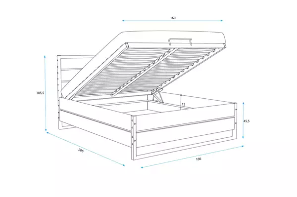 Storlek på Säng LOFT 160x200 med förvaring, ekträ