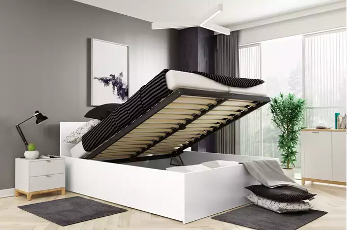 Visualisering av Säng PANAMAX 160X200 med madrass och förvaring, vit