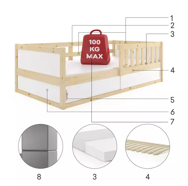 SMART 2 enkelsäng för barn 80x160 med förvaring, furu | Interbeds Czesci Skladowe