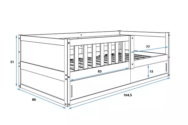 SMART 2 enkelsäng för barn 80x160 med förvaring, furu | Interbeds Rozmiar