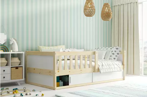 SMART 2 enkelsäng för barn 80x160 med förvaring, furu | Interbeds Wizualizacja