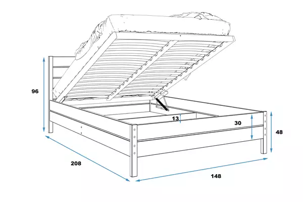 Träsäng 140x200 – Continental I Furu Med Lyftbar Sängbotten Rozmiar