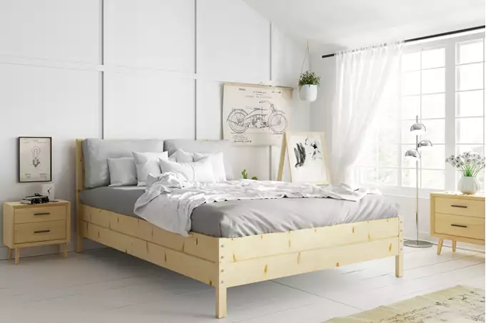 Träsäng 140x200 – Continental I Furu Med Lyftbar Sängbotten Wizualizacja