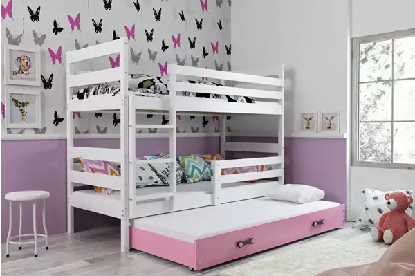 Visualisering av TRE bäddsoffa för ungdom ERYK 90X200 med låda, vit/rosa