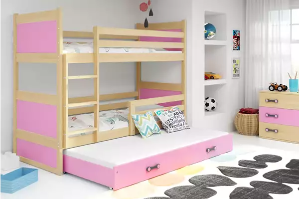 Visualisering av Trebäddars ungdomssäng RICO 90X200 med låda, furu/rosa