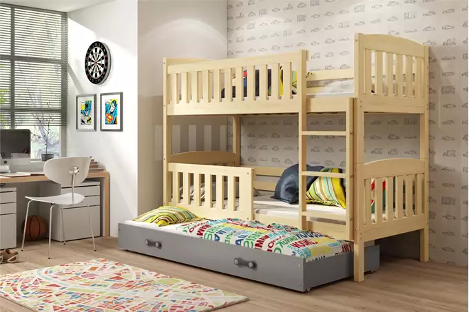 Visualisering av Trebädds juniorsäng KUBUŚ 90X200 med låda, furu/grafit