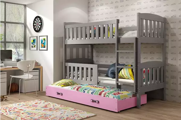 Visualisering av Trebädds ungdomssäng KUBUŚ 90X200 med låda, grafit/rosa Visualisering av Trebädds ungdomssäng KUBUŚ 90X200 med låda, grafit/rosa