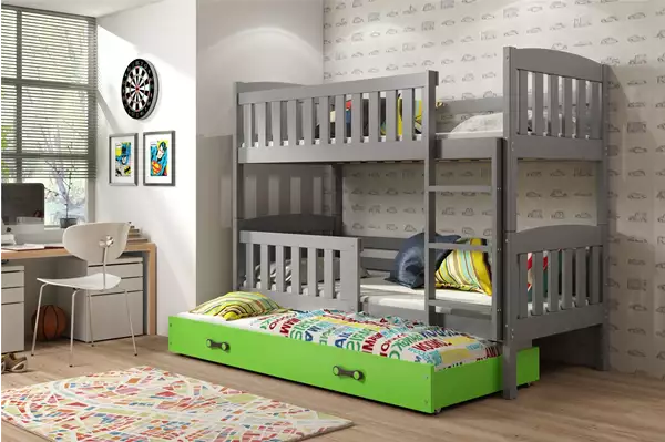 Visualisering av Trebädds ungdomssäng KUBUŚ 90X200 med madrass och låda, grafit/grön Visualisering av Trebädds ungdomssäng KUBUŚ 90X200 med madrass och låda, grafit/grön