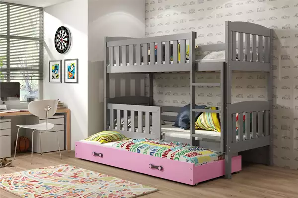 Visualisering av Trebädds ungdomssäng KUBUŚ 90X200 med madrass och låda, grafit/rosa Visualisering av Trebädds ungdomssäng KUBUŚ 90X200 med madrass och låda, grafit/rosa