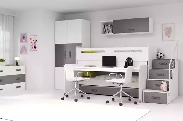 Visualisering av Trebädds ungdomssäng MAX 1 80X200 med madrass och skrivbord, grafit