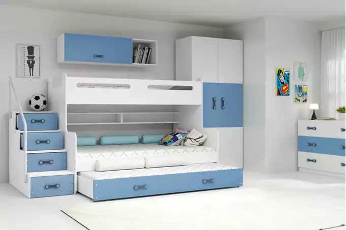 Visualisering av Trebädds ungdomssäng MAX 3 120X200 med madrass och låda, blå